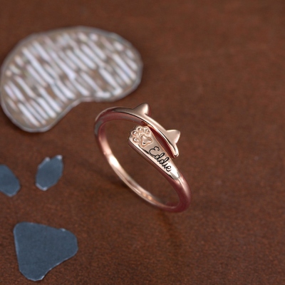 Personalized Name Ring with Cat Ears Wrap-around
