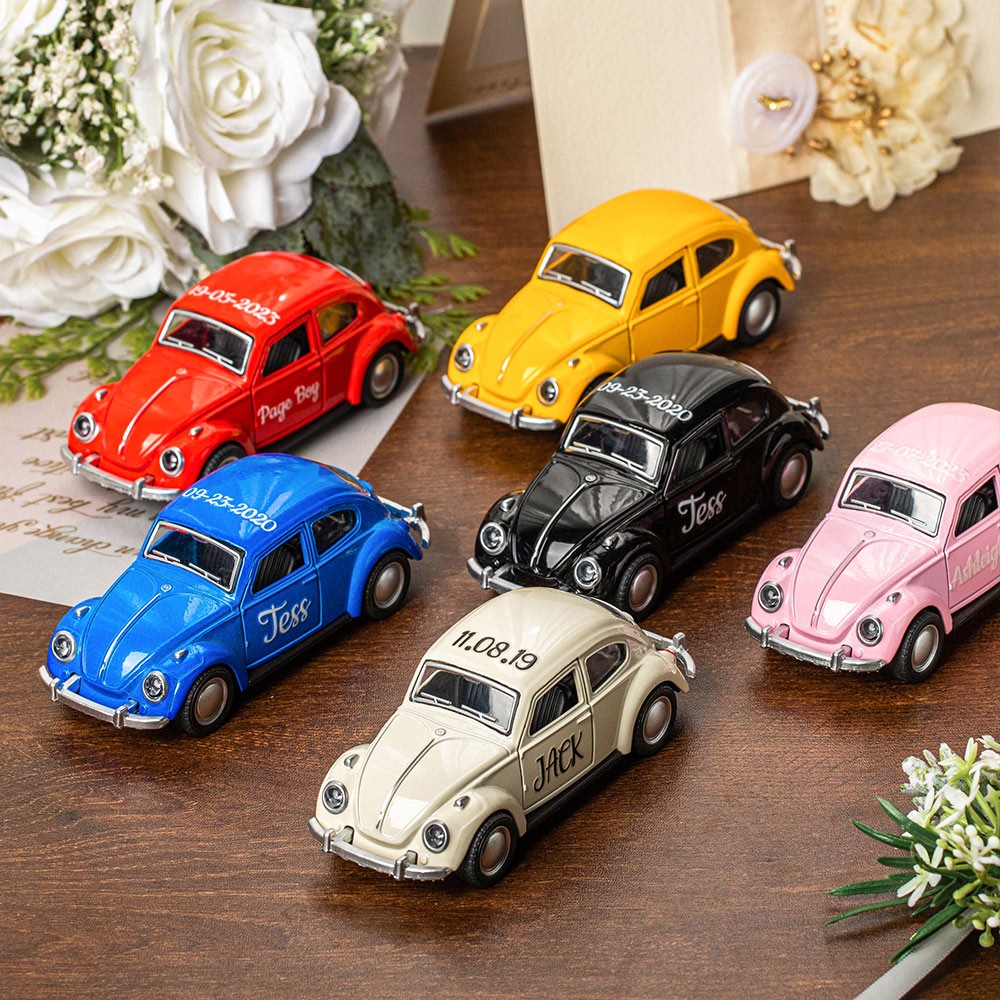 Personligt namn Minibilmodell, Mini Beetle-leksaksbil, tackpresent, bröllopspresent, bröllopspresenter, groomsmen-gåvor, present till Page Boy