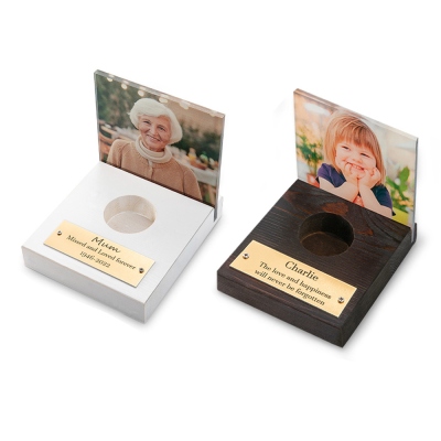 Wooden Tealight Holder with Custom Photo Frame & Engraved Handcrafted Plaque, Memorial Candle Holder for Loss of Loved One Sympathy Gift
