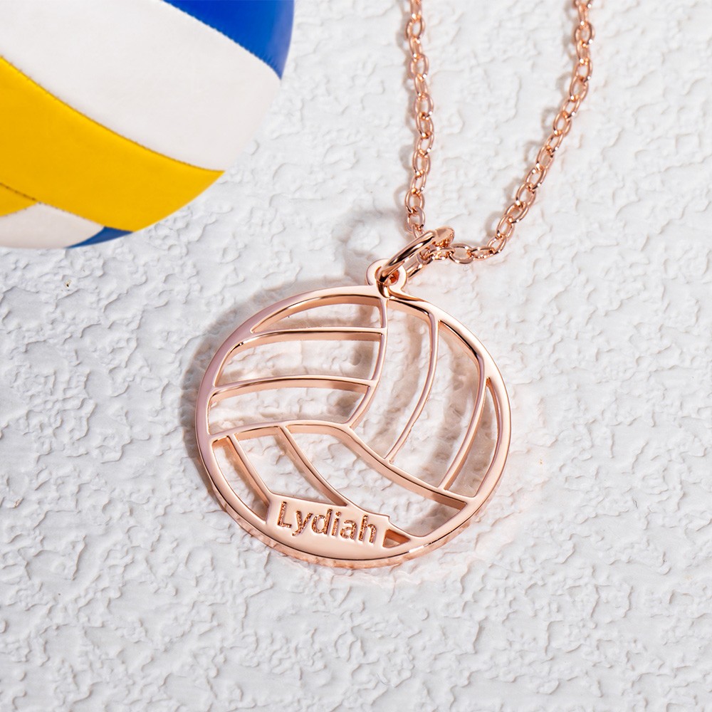 Collier pendentif de volley-ball avec nom personnalisé, bijoux d’équipe personnalisés en argent sterling 925, cadeau de maman sportive, cadeau pour joueur de volley-ball/amateur de sport