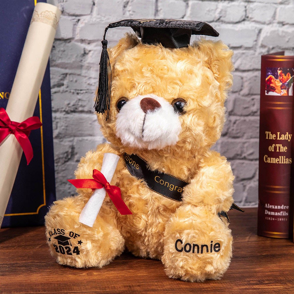 Custom Name Graduation Teddy Bear, Graduation Bear with School Badge, Graduation Gifts for Friends/Students/Kindergarten