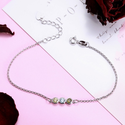 Customized Birthstones Sterling Silver Bracelet, Gift for Women Wife Mom Girlfriend Daughter Friend