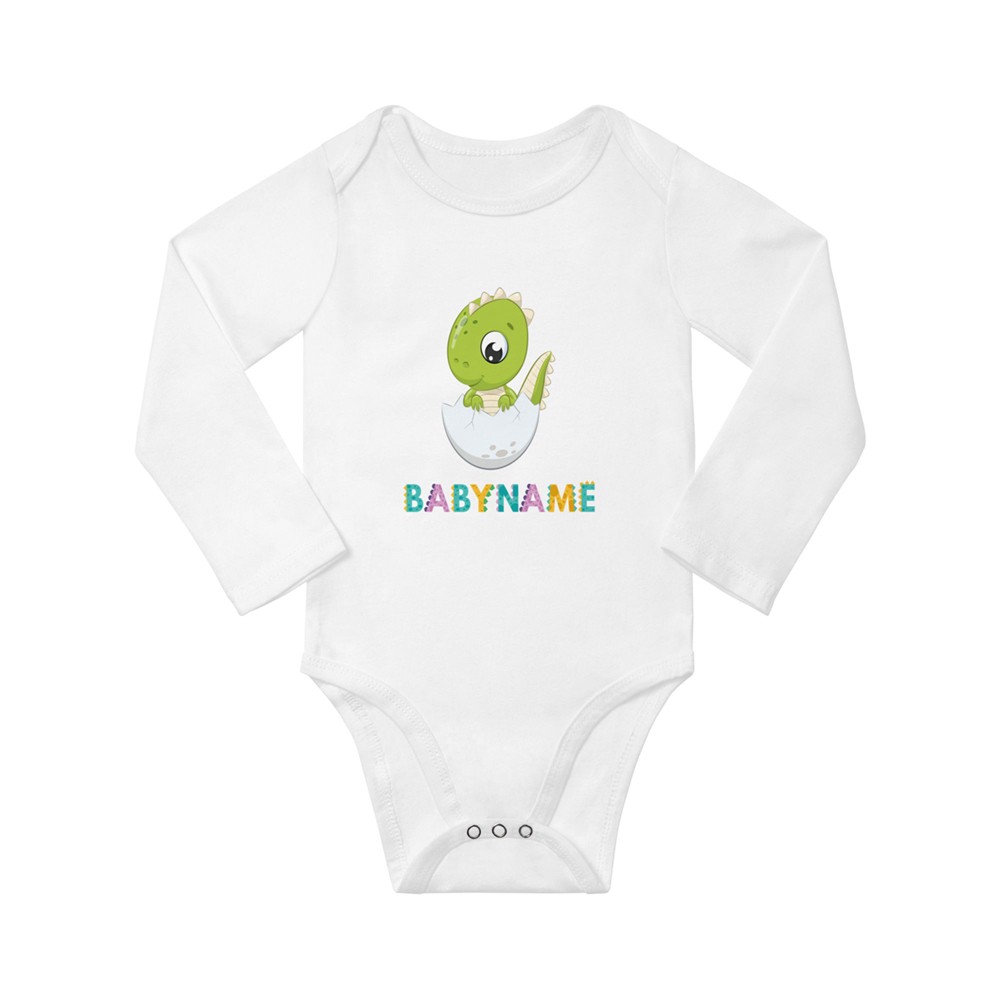 Benutzerdefinierte Langarm-Bodysuits mit Eierschalen-Dinosaurier und Namen, Unisex-Baby-Strampler-Bodysuit für Babys, Geschenk für Neugeborene/Kleinkinder/Neue Mütter
