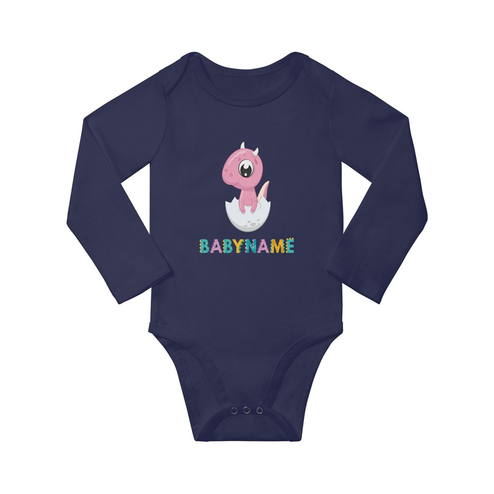 Benutzerdefinierte Langarm-Bodysuits mit Eierschalen-Dinosaurier und Namen, Unisex-Baby-Strampler-Bodysuit für Babys, Geschenk für Neugeborene/Kleinkinder/Neue Mütter