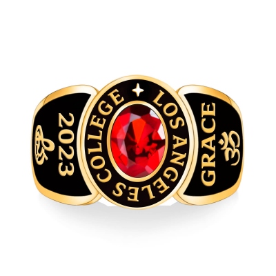 Personalizzato Birthstone Class Ring per High School College, Anello di dichiarazione con sigillo in ottone personalizzato con incisione, Regalo di compleanno/laurea per donne/amici