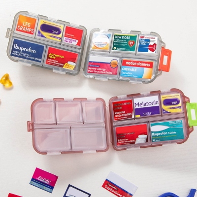 DIY Taschenapotheke mit Medikamentenetiketten, Mikroapotheke, Reisepillenbehälter, Mini-Medikamentenorganisator, Pillenorganisator, Reiseapotheke
