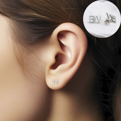 Benutzerdefinierte Initialen-Buchstaben-Ohrringe, ineinander verschlungene Initialen-Ohrringe, goldene Alphabet-Ohrringe, silberne Ohrstecker, hypoallergene Ohrringe für Mädchen/Frauen