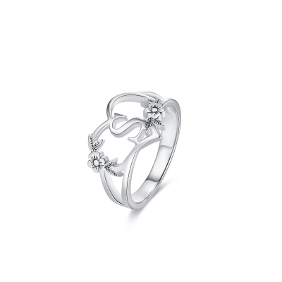 Anello cuore e fiori iniziale personalizzato, anello iniziale personalizzato, anello cuore delicato con lettera, anniversario/regalo di compleanno, regalo per lei/fidanzata