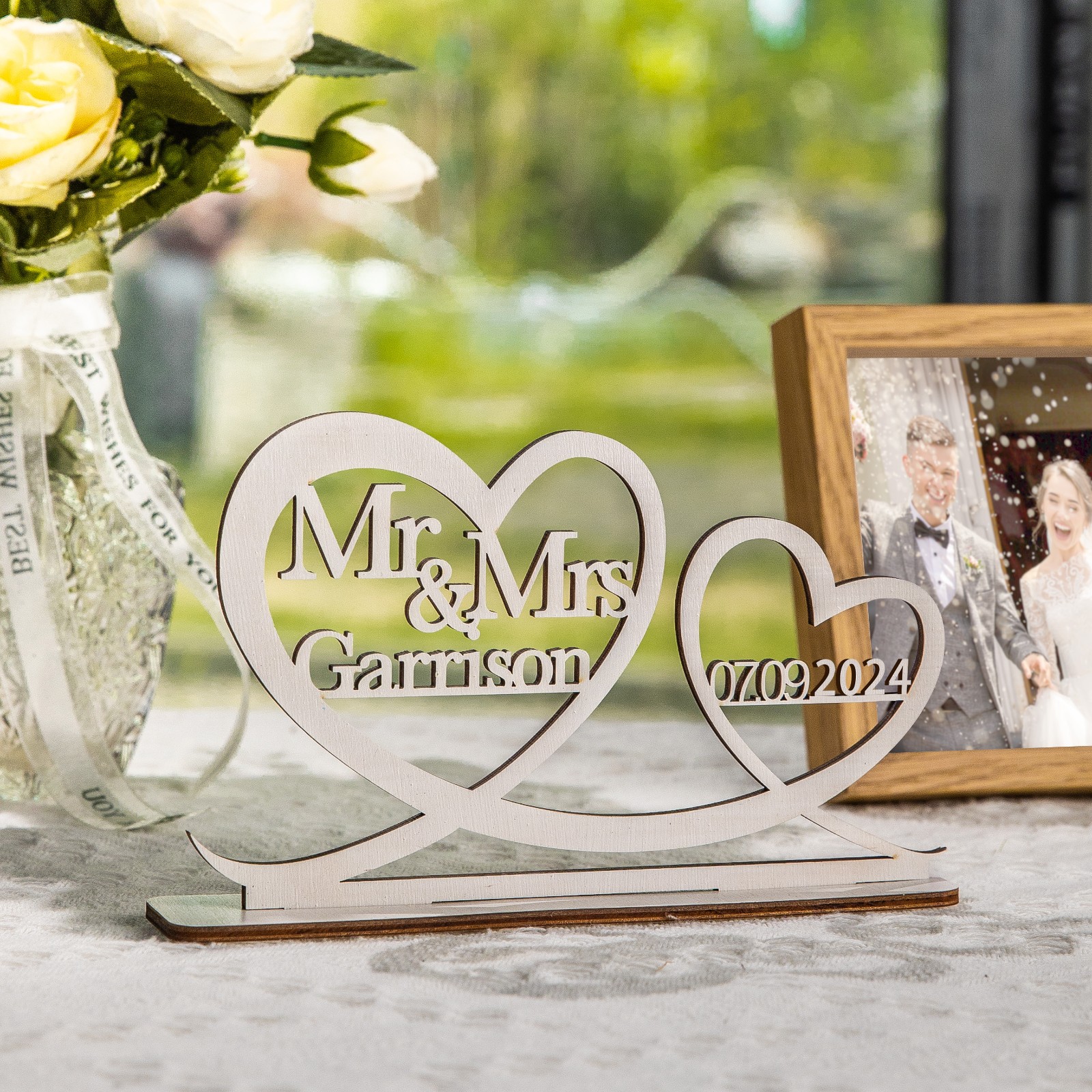 Personalized Wedding Keepsakes Table Decor Sign with Name and Date, Wedding Gift for New Couples, Valentine's Day