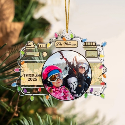 Personalized Photo & Name Camera Shaped Memories Christmas Ornament with Year, Acrylic Christmas Tree Hanging Decor, Christmas Gift for Family/Friends