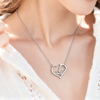 Custom Name Horse Heart Necklace, Sterling Silver 925 Horse Head Pendant, Horse Memorial Necklace, Birthday Gift for Horse Lovers/Riders/Equestrians