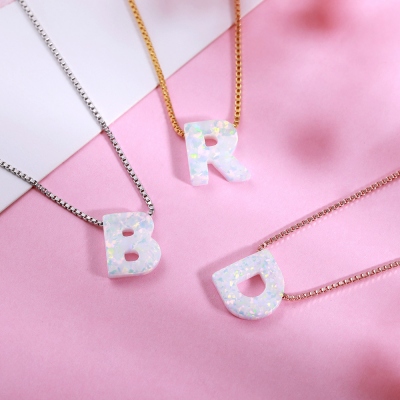 Personalized Natural Opal Letter Necklace