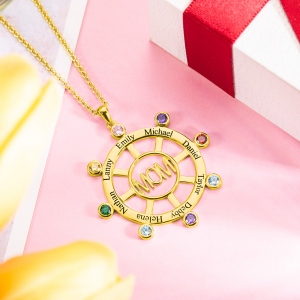 Personalized Steering Wheel Name & Birthstone Necklace in Gold