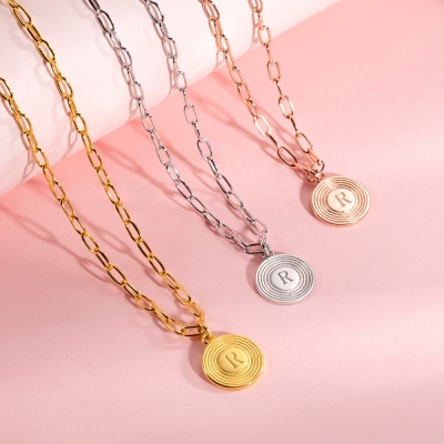 Customized Initial Link Bracelet & Necklace Set In Rose Gold