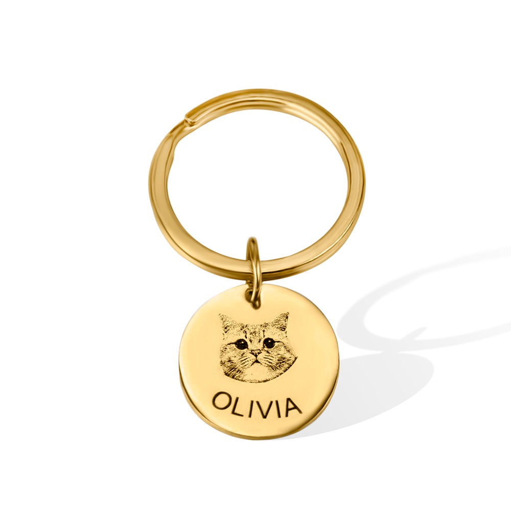 Personalisierter Hunde-Katzen-Schlüsselanhänger mit Fotogravur, Haustier-Porträt-Erinnerungsgeschenk für Haustierverlust/Hundevater/Katzenmutter
