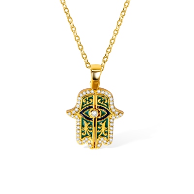 Benutzerdefinierte erste Gold-Hamsa-Halskette, Hand der Fatima-Anhänger, Böser Blick-Schmuck, Amulett für Schutz und Glück, Jubiläums-/Weihnachtsgeschenk für Frauen