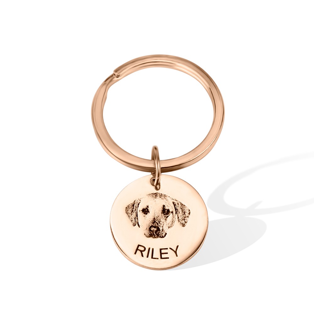 Personalisierter Hunde-Katzen-Schlüsselanhänger mit Fotogravur, Haustierporträt-Erinnerungsgeschenk für Haustierverlust/Hundevater/Katzenmutter