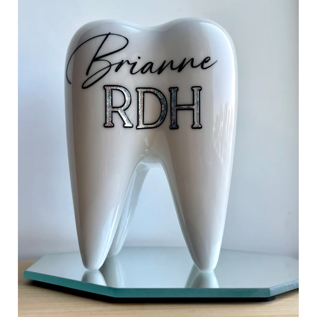 Dental Hygienist Dentist Office Gift Idea - Ceramic Tooth Planter- Pen Holder - Custom Personalized Desk Decor Molar Vase