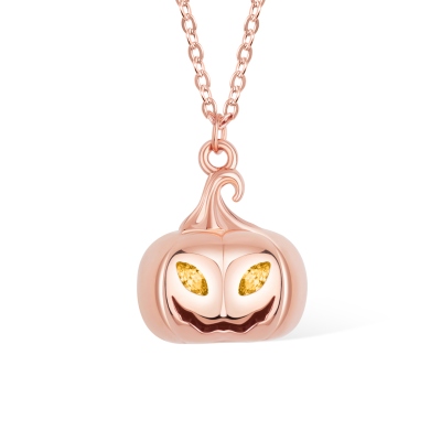 Personalized Birthstone Filled Pumpkin Necklace, 3D Spooky Pumpkin Necklace, Dainty Jewelry, Halloween/Birthday Gift for Women/Family/Friends