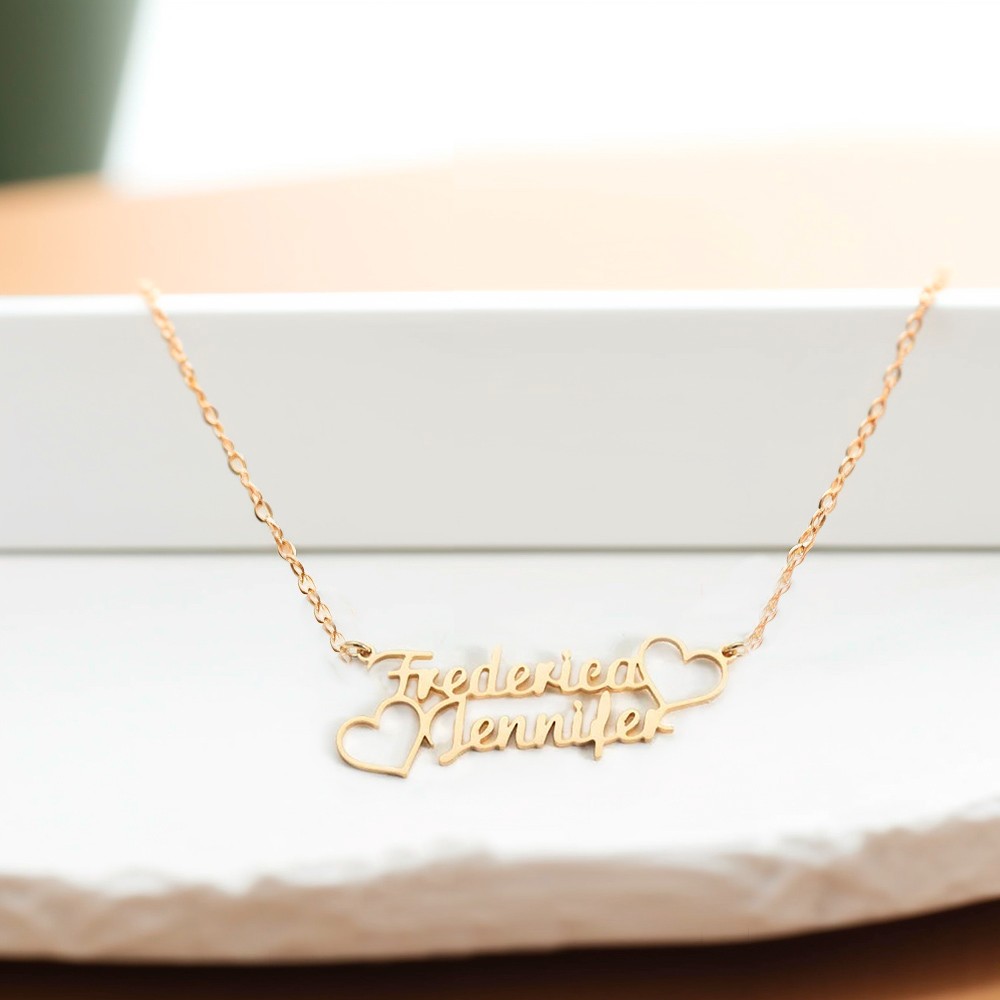 Personalized Two Names Necklace Double Heart Necklace Friendship