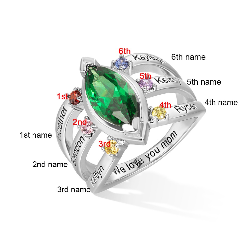 Benutzerdefinierte 1-8 Namen &amp; Geburtssteine Marquise Ring, Geburtsstein Ring, Familiengeschenk, Muttertagsgeschenk, Geburtstags-/Weihnachtsgeschenk für Mama/Oma