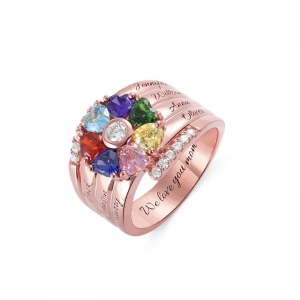 Personalized 7 Heart Birthstone Ring in Rose Gold