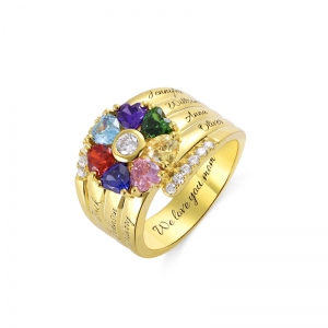 Personalized 7 Heart Birthstone Ring in Gold