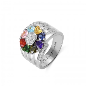 Personalized Eight Heart Birthstones Sterling Silver Ring