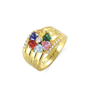 Personalized 6 Birthstone Heart Ring in Gold