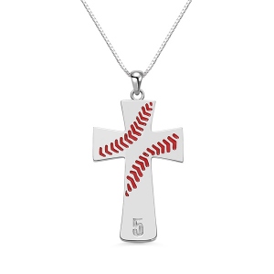 Graverat baseball line cross halsband i silver