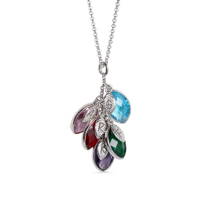 Personalized Family Birthstone Initial Necklace with Leaves