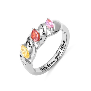 Engraved Mother's Twining Ring with 3 Horse Eye Birthstones