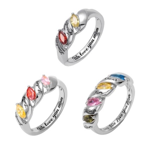 Engraved Mother's Twining Ring with 2-4 Horse Eye Birthstones in Silver