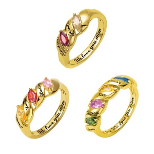 Engraved Mother's Twining Ring with 2-4 Horse Eye Birthstones in Gold