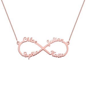 Customized Infinity Necklace 4 Names Rose In Gold Plated