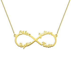 Customized Infinity 4 Names Necklace In 18K Gold Plated