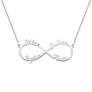 Personalized Mom's Infinity Necklace with 4 Names Sterling Silver
