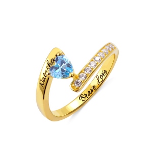 Engraved One Heart Birthstone Ring in Gold