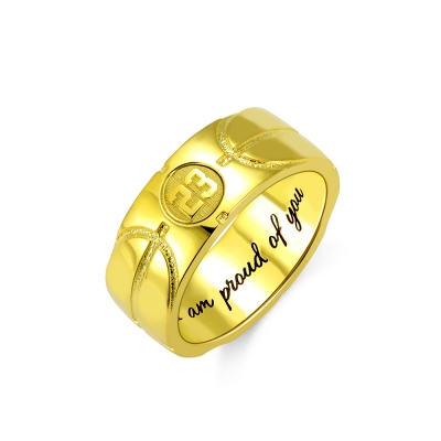 Engraved Basketball Signet Ring in Gold