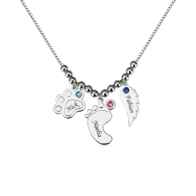 Personalized Paw Print & Baby Feet & Wing Necklace