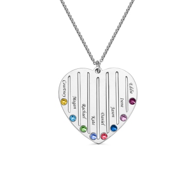Personalized Heart Birthstone Necklace Family Necklace