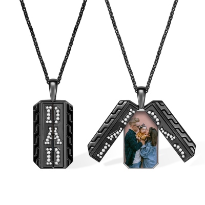 Benutzerdefinierte Männer Medaillon Halskette mit Geburtsstein, Herren Bild Halskette, Papa Halskette, Vatertagsgeschenk für Papa/Großvater/Freund
