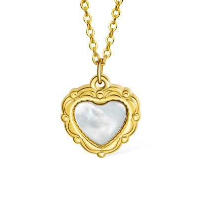 Collier coeur en nacre, collier coeur vintage, collier de perles avec pendentif coeur, collier en acier inoxydable, cadeau pour maman/grand-mère/elle