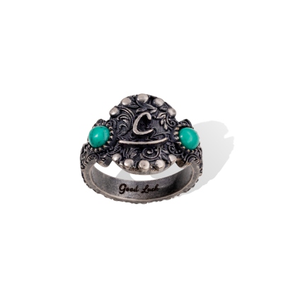 Anello turchese iniziale/logo personalizzato, anello occidentale gioielli retrò turchese, anello portafortuna stile Boho, regalo di compleanno/laurea per madre/amici/ragazze