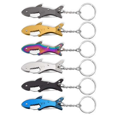 Mini couteau en forme de requin, porte-clés ouvre-bouteille portable, couteau pliant, outil multifonctionnel, cadeau de fête des pères, cadeau pour mari/père/grand-père