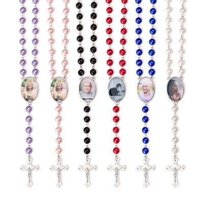 Personalisierte Foto-Rosenkranz-Perlen-Halskette, Rosenkranz mit Bild, religiöse Halskette zur Taufe, Gedenk-Erinnerung, Trauer, Verlustgeschenk für Frauen