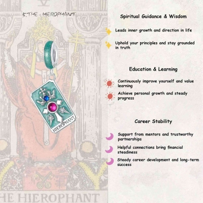 Tarot Card Necklace Pendant, Sterling Silver 925 Major Arcana Jewelry with Gemstones, Spiritual Protection & Energy Amulet for Mystics/Tarot Lovers
