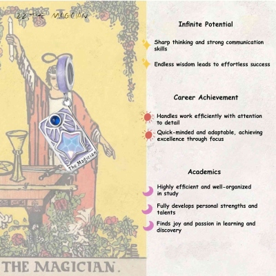 Tarot Card Necklace Pendant, Sterling Silver 925 Major Arcana Jewelry with Gemstones, Spiritual Protection & Energy Amulet for Mystics/Tarot Lovers