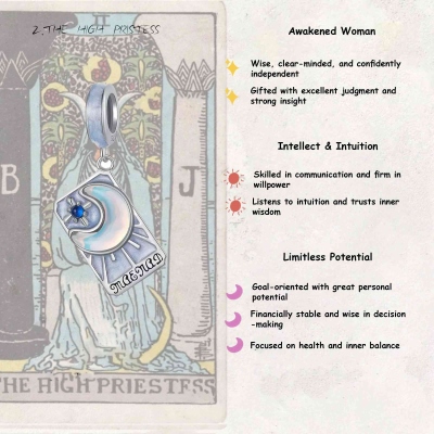 Tarot Card Necklace Pendant, Sterling Silver 925 Major Arcana Jewelry with Gemstones, Spiritual Protection & Energy Amulet for Mystics/Tarot Lovers