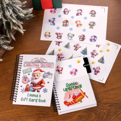Custom Name Spiral Christmas Gift Card Book with Stickers, Christmas Cow/Reindeer Deer/Penguin/Santa Claus Design Card Album, Gift for Teens/Family